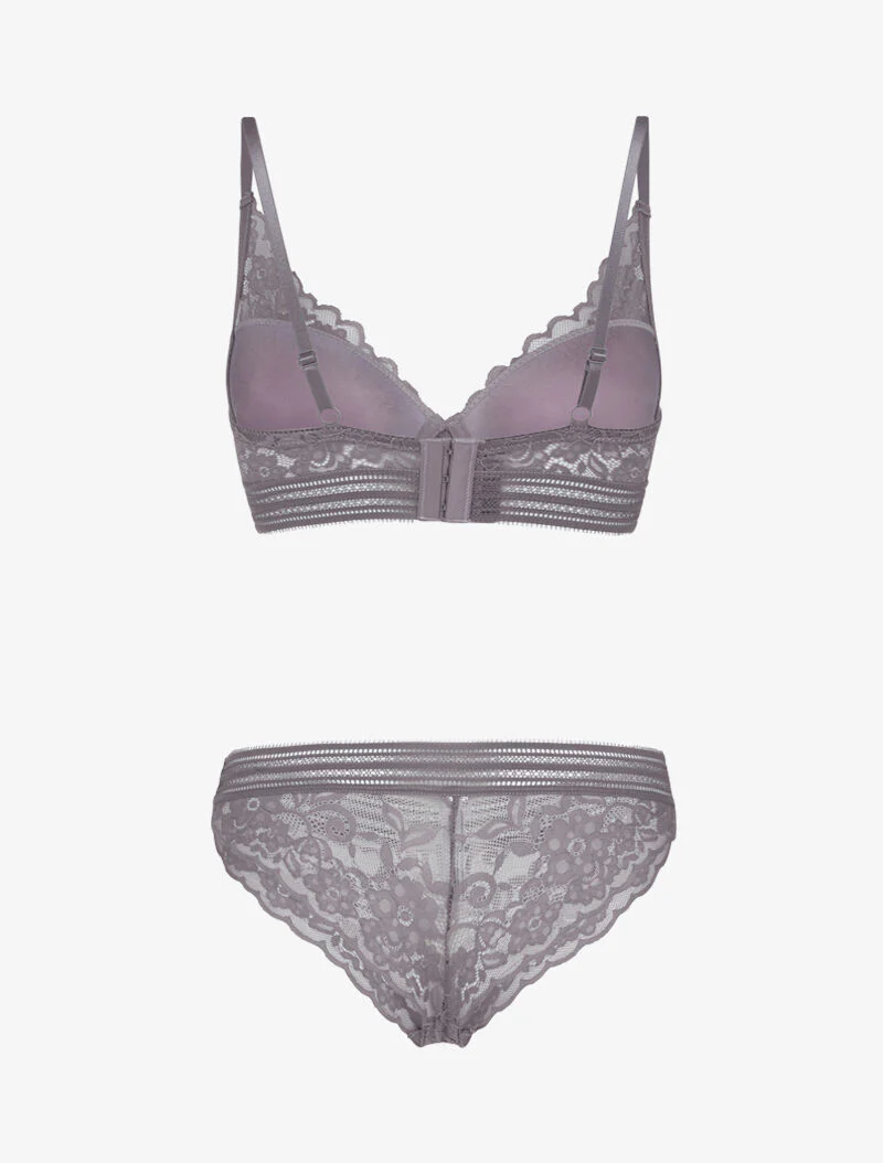 Kanten bustier set met bandjes - donkergrijs - Image 2