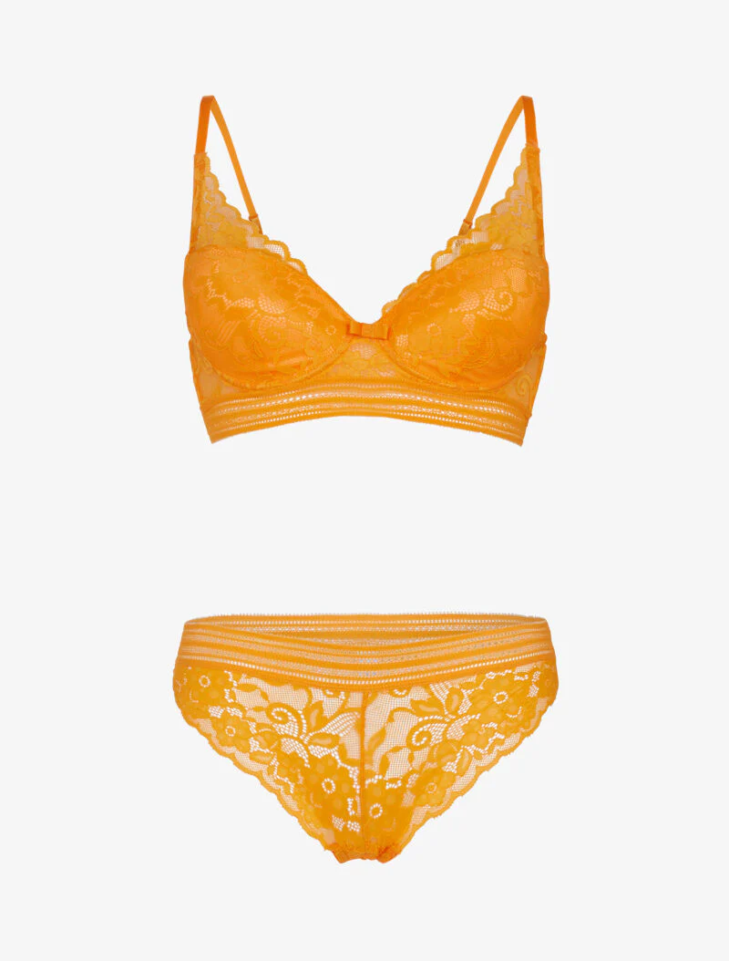 Kanten bustier set met bandjes - oranje