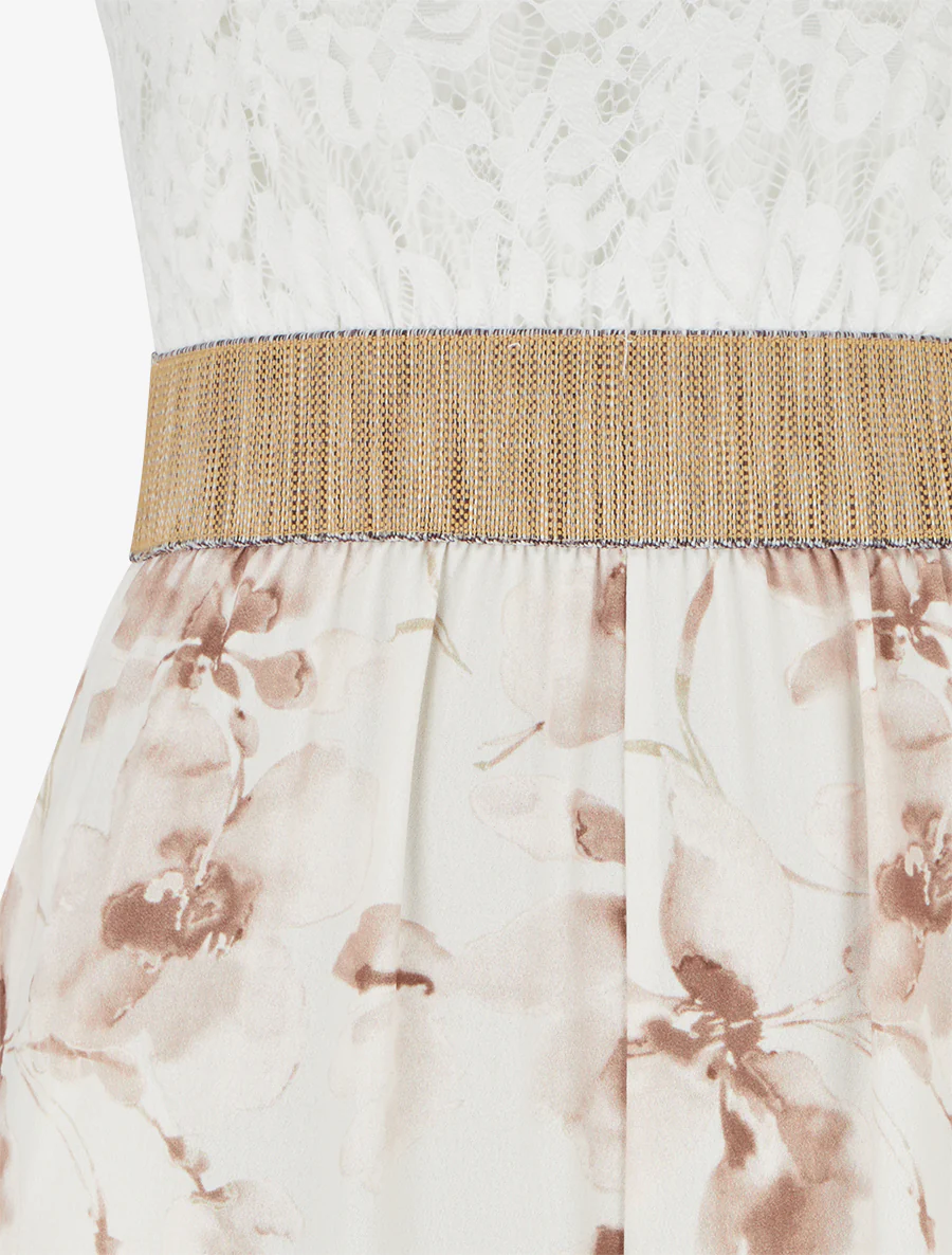 Kanten combinatie en bloemenprint - Beige - Image 3