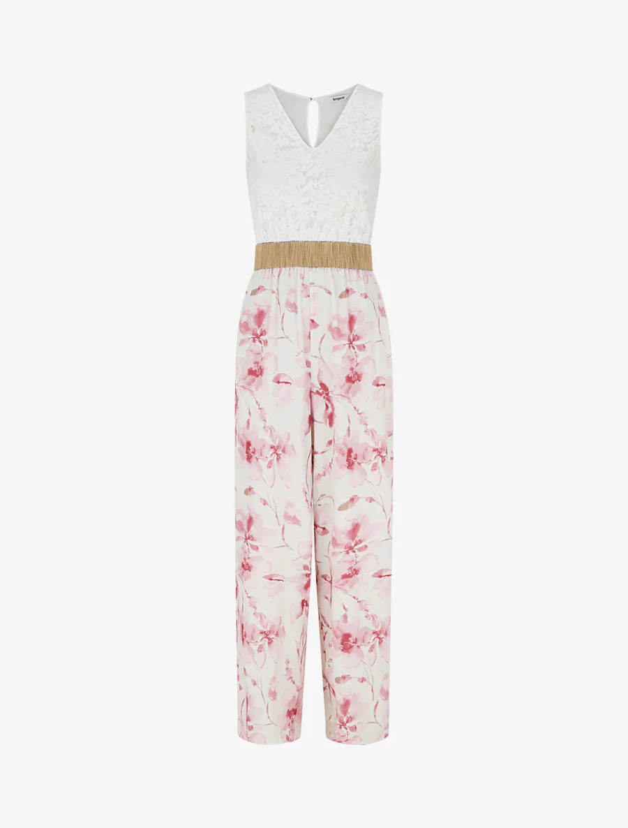 Kanten combinatie en bloemenprint - Roos