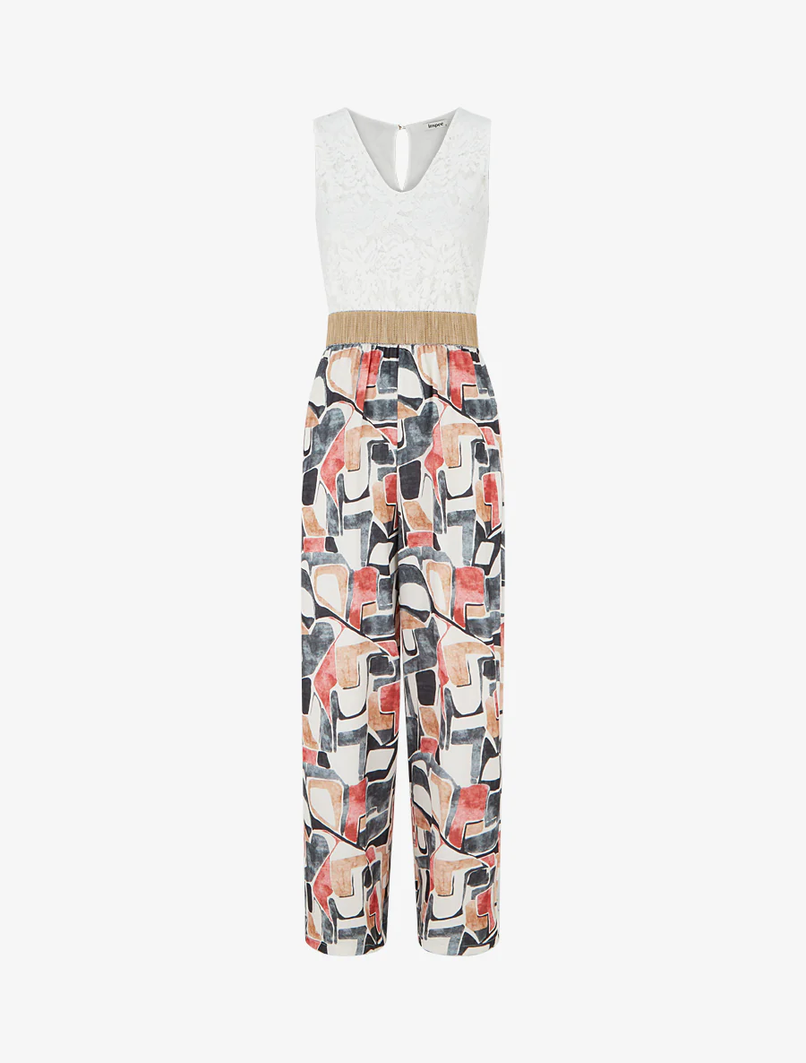 Kanten combinatie met fantasieprint - Zwart