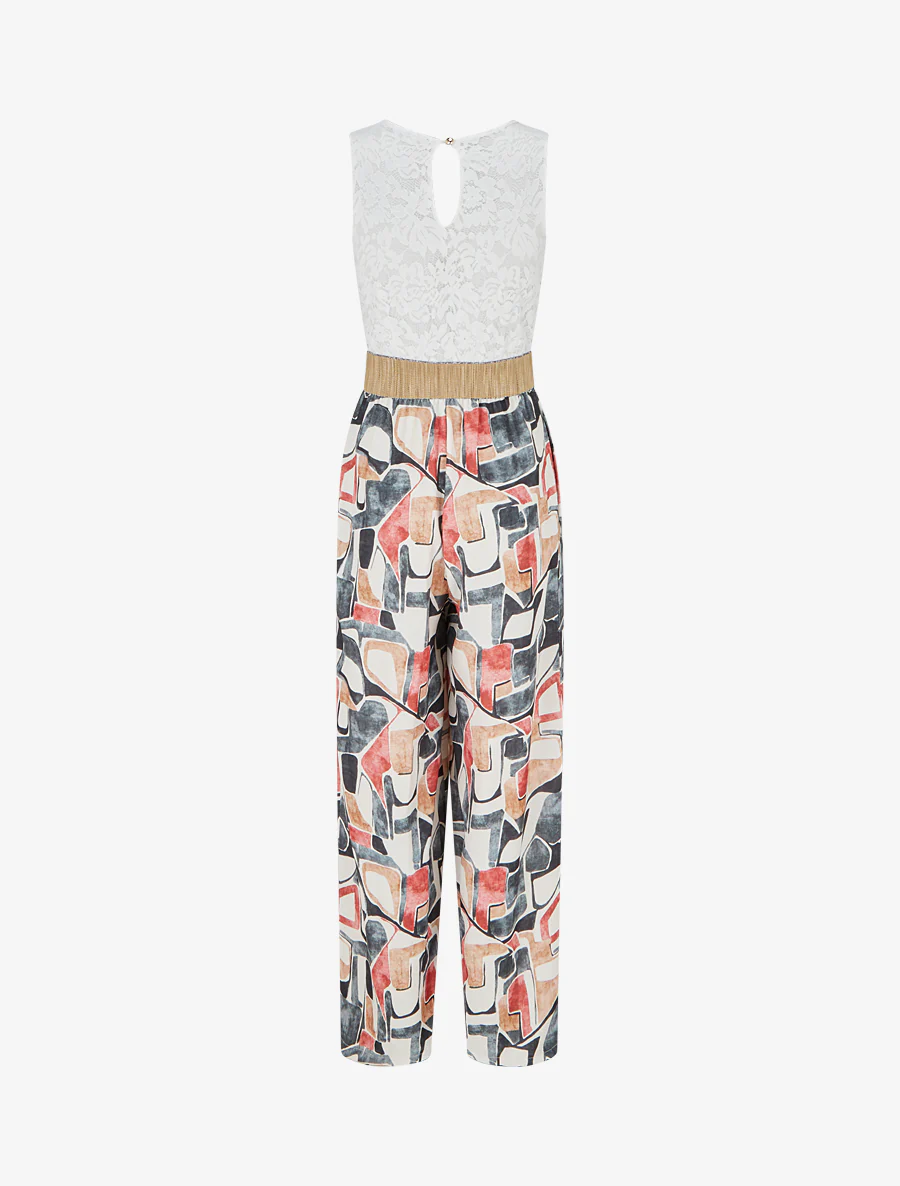 Kanten combinatie met fantasieprint - Zwart - Image 2