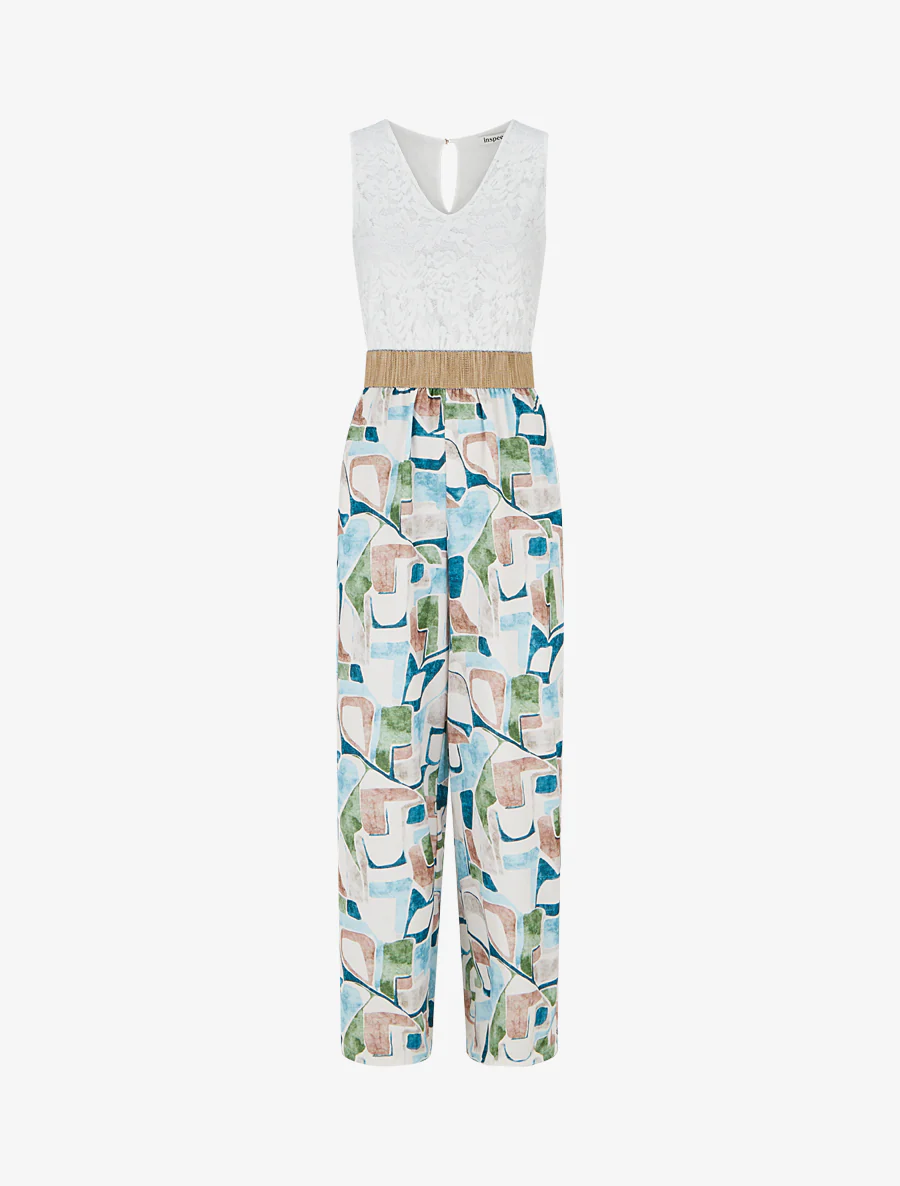 Kanten combinatie met fantasieprint - Lichtblauw