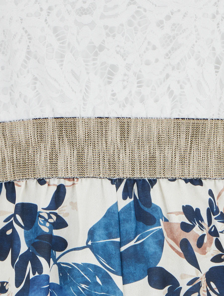 Kanten en bloemenbedrukte playsuit - Marine - Image 3