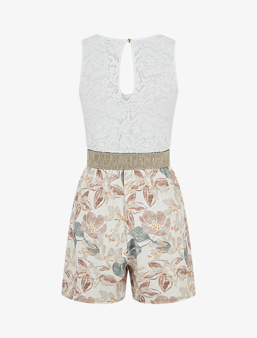Kanten en bloemenbedrukte playsuit - Beige - Image 2