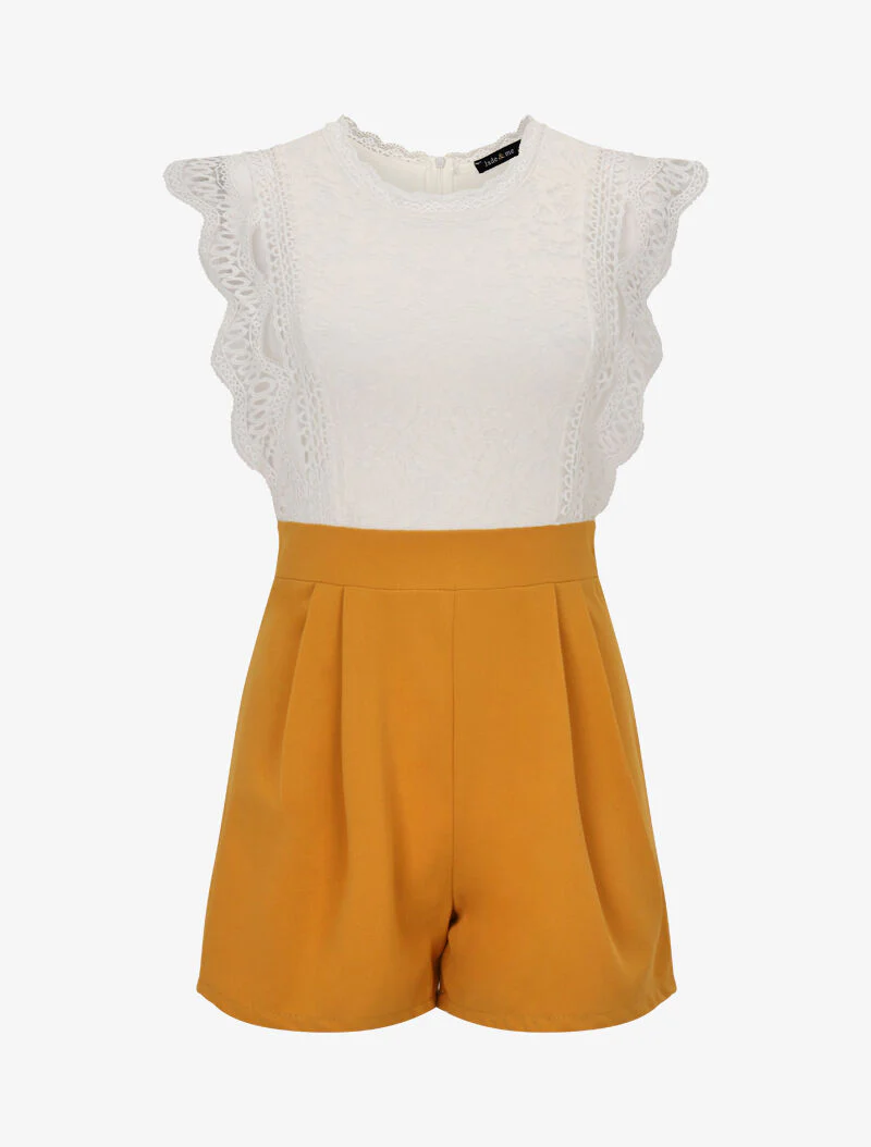 Kanten jumpsuit met bustier - geel