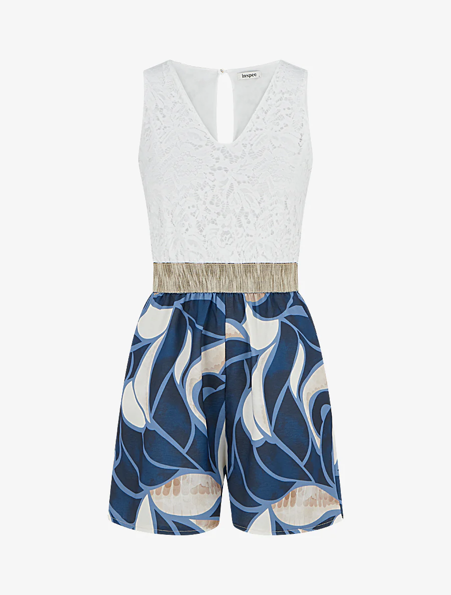 Kanten jumpsuit met grafische print - Marine