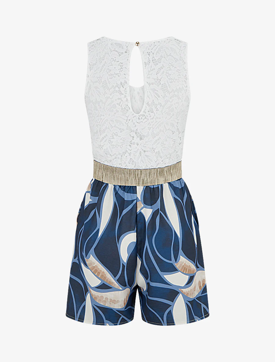 Kanten jumpsuit met grafische print - Marine - Image 2