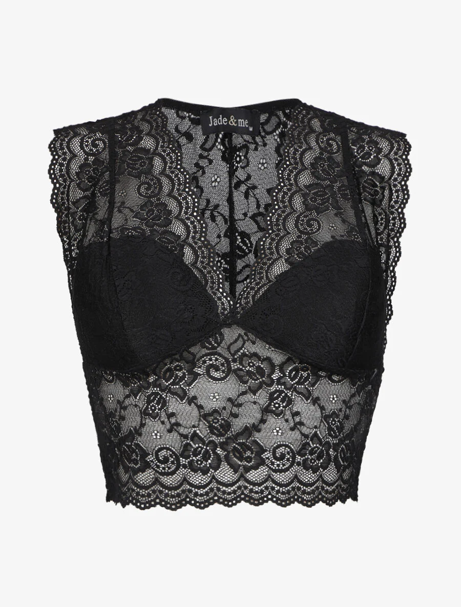Kanten kanten crop top - Zwart