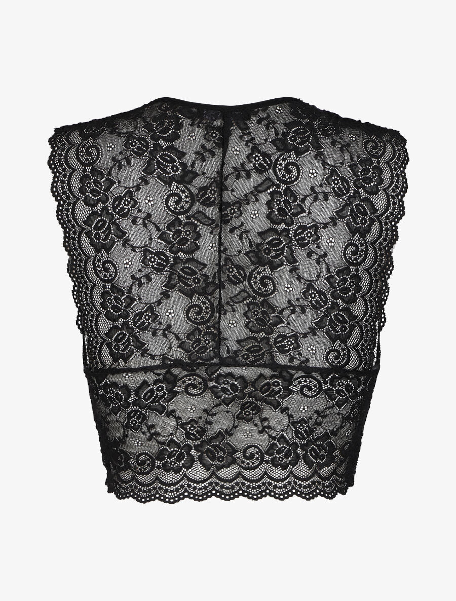 Kanten kanten crop top - Zwart - Image 2