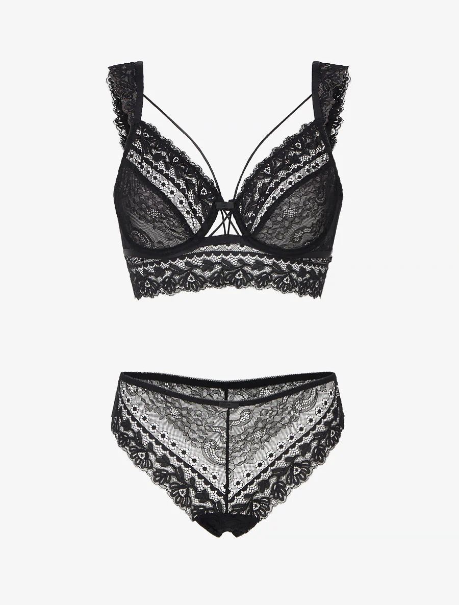 Kanten lingerieset met bandjes - Zwart - Image 2