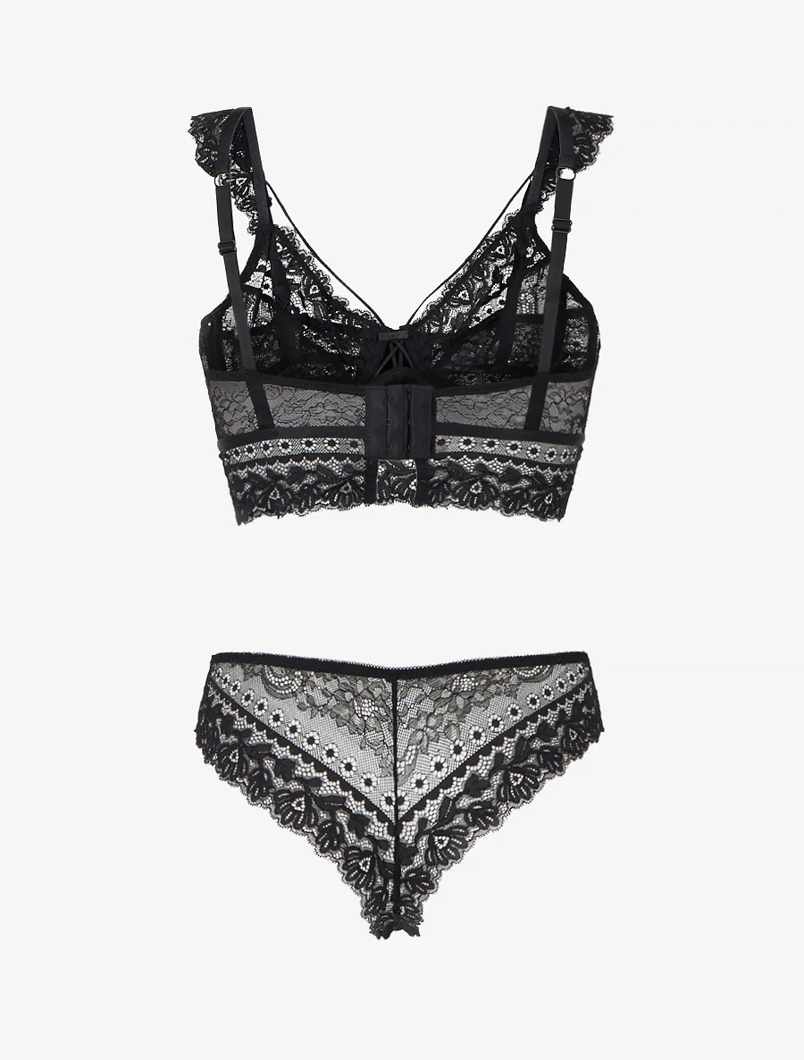 Kanten lingerieset met bandjes - Zwart - Image 3