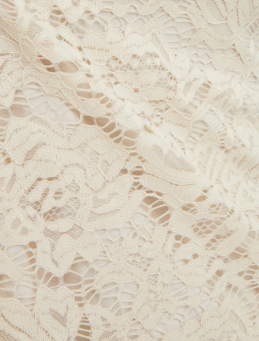 Kanten top met korte mouwen - Beige - Image 3