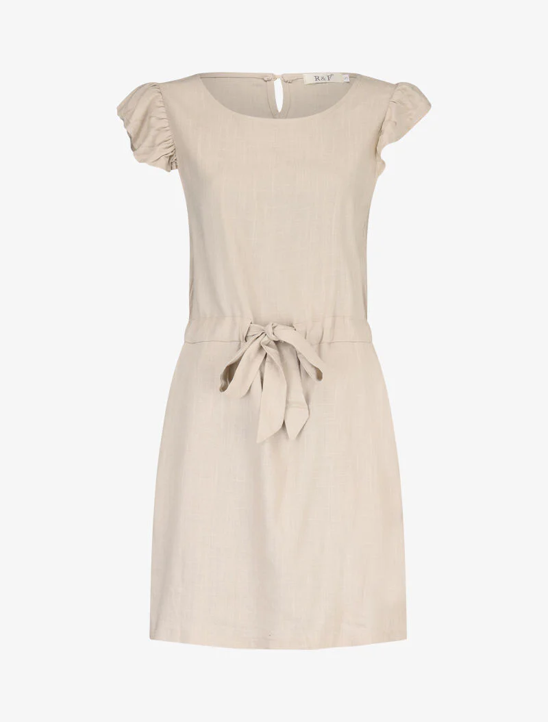 Katoenen jurk met gerimpelde mouwgaten - beige