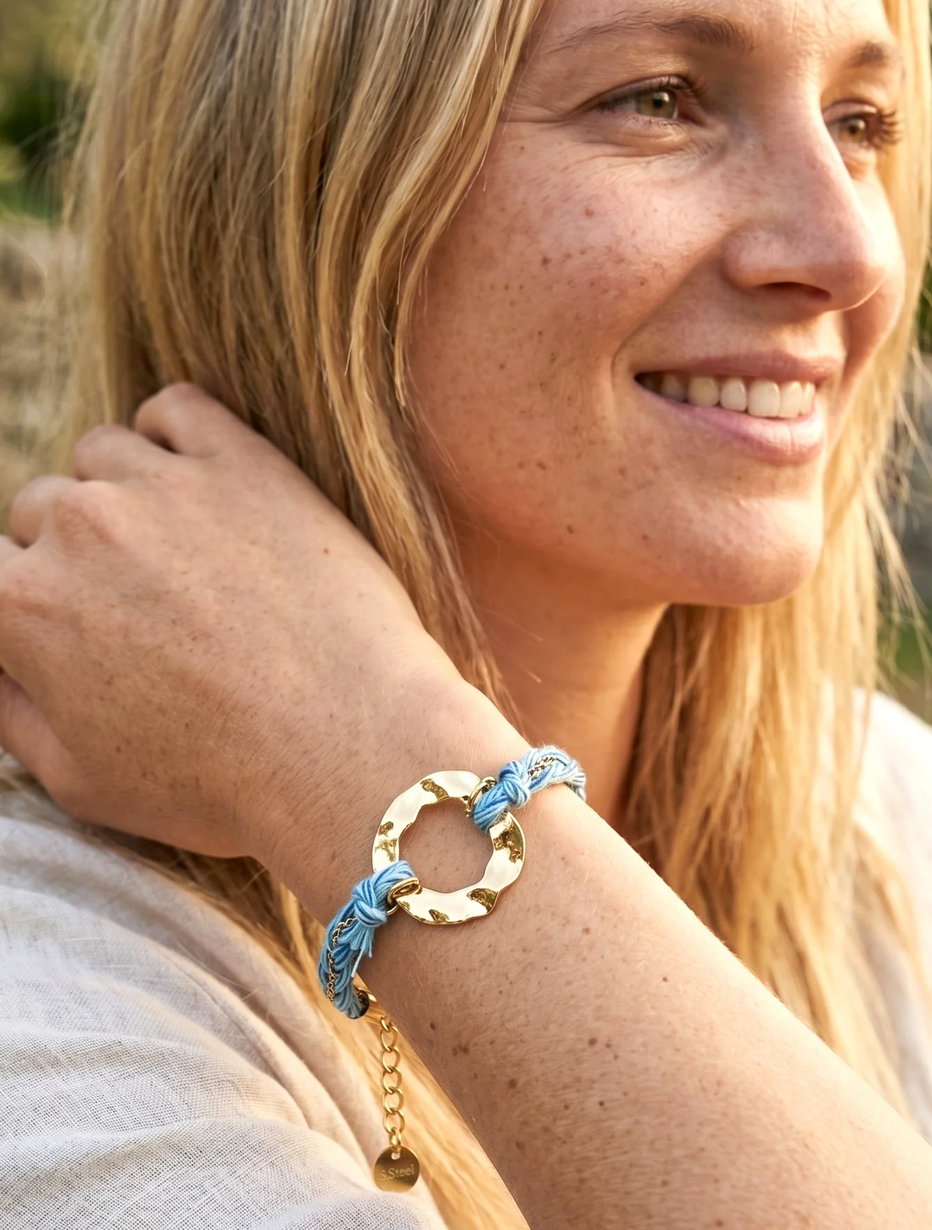Ketting- en gevlochten draadarmband - Goud/blauw