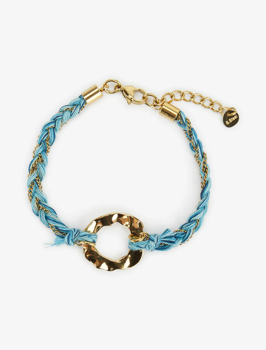 Ketting- en gevlochten draadarmband - Goud/blauw - Image 2