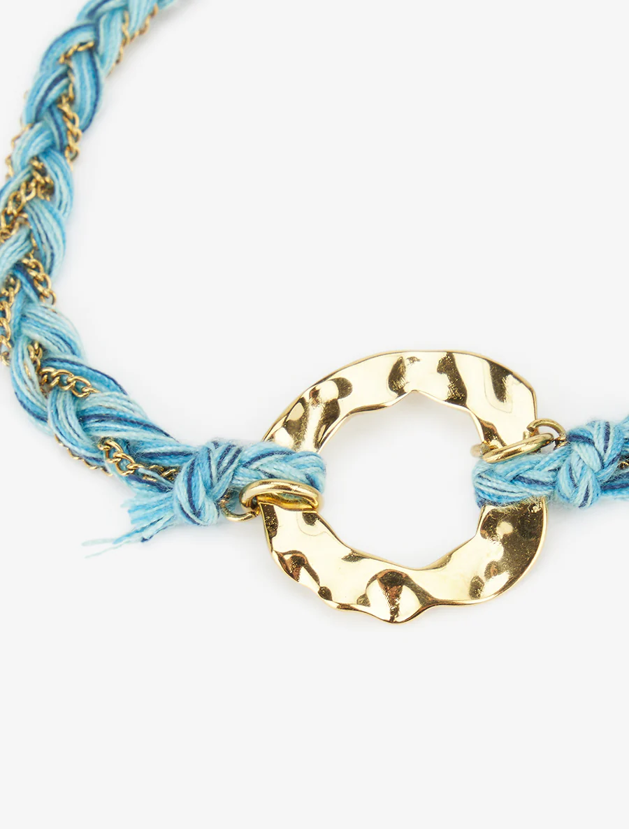 Ketting- en gevlochten draadarmband - Goud/blauw - Image 3