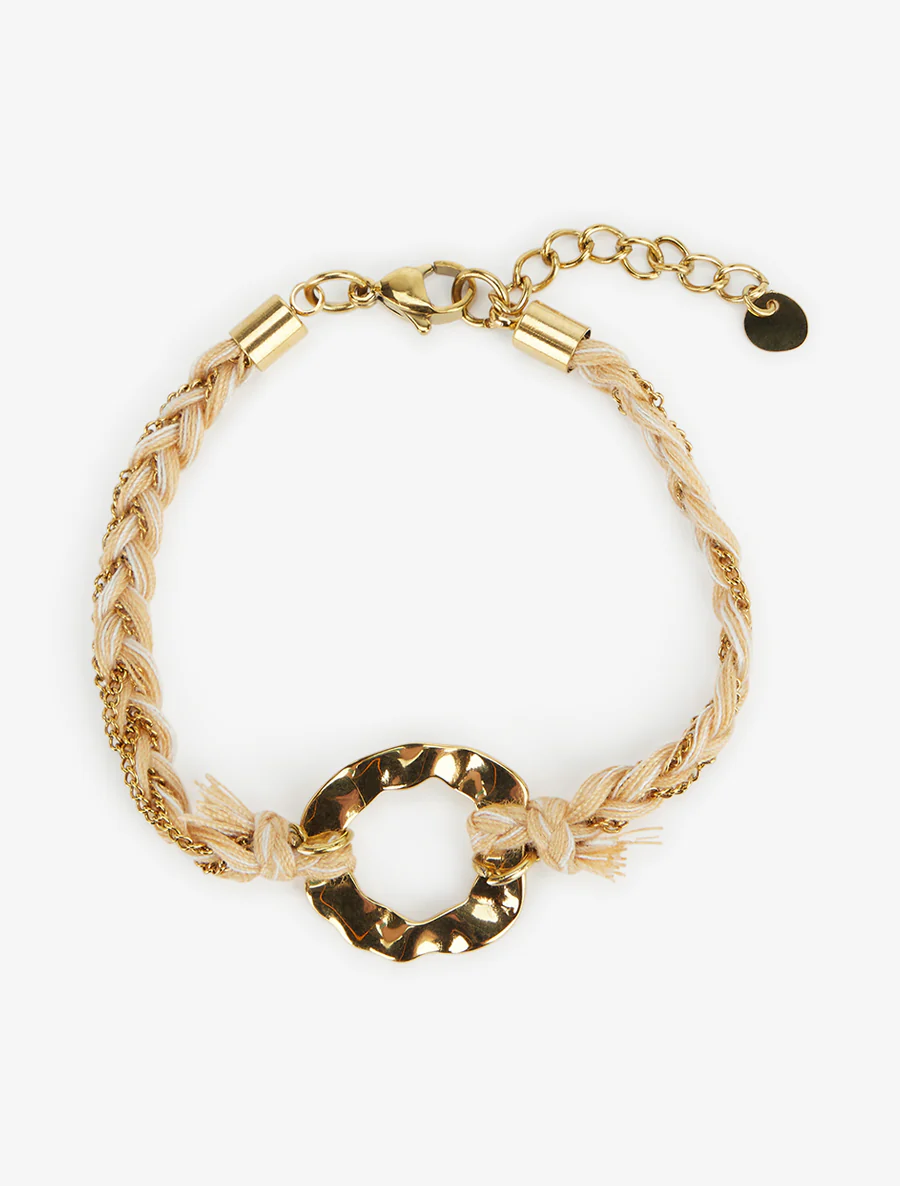 Ketting- en gevlochten draadarmband - Goud/mol - Image 2