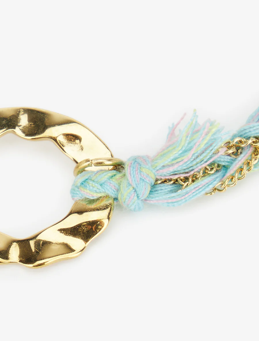 Ketting- en gevlochten draadarmband - Goud/watergroen - Image 3