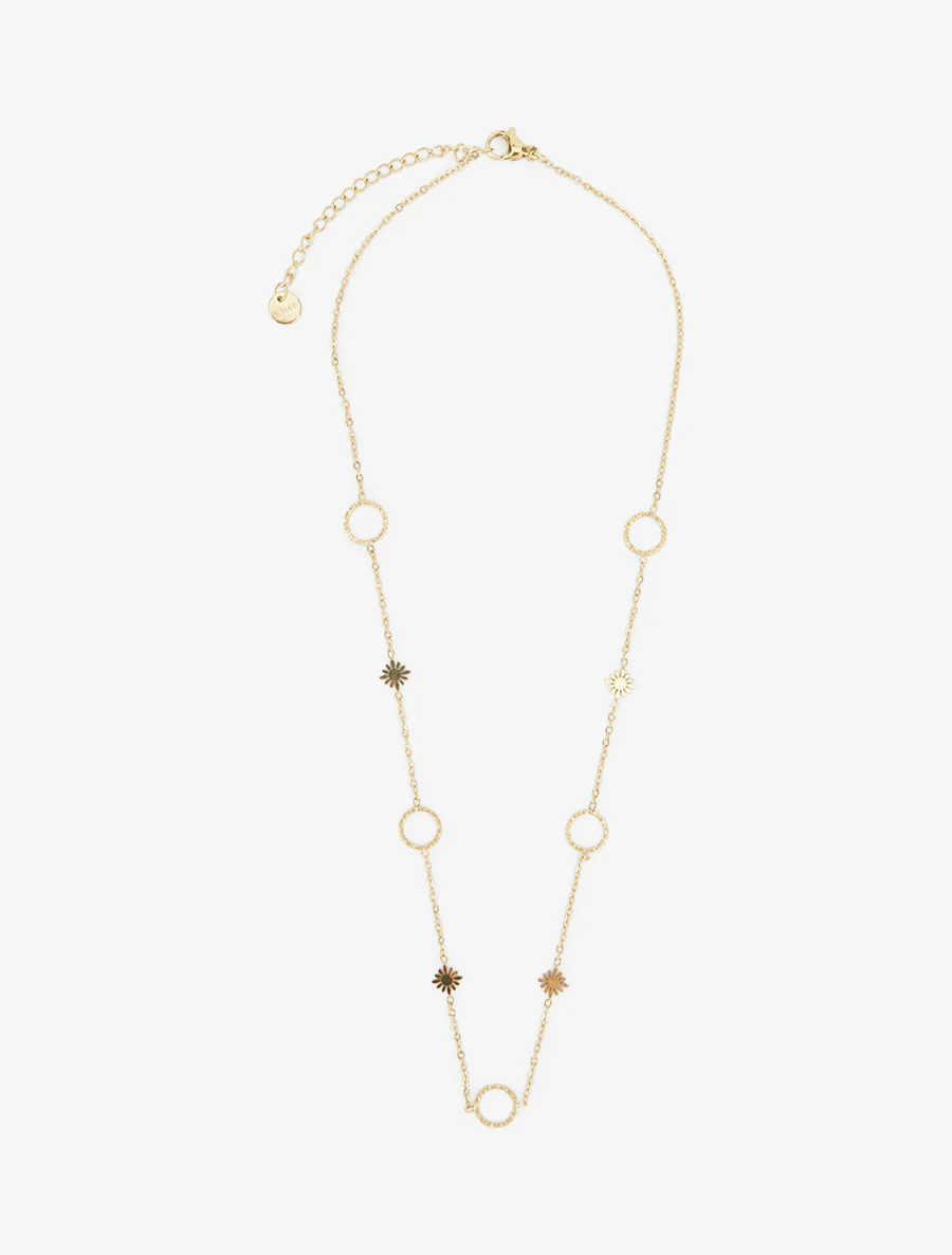 Ketting met cirkels en kleine bloemen - Goud - Image 2