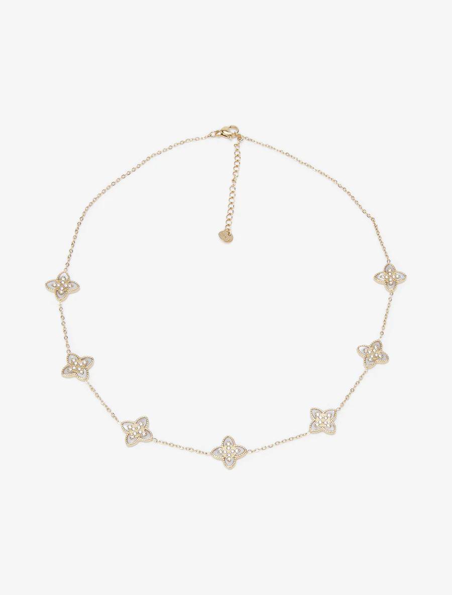 Ketting met klavers versierd met witte zirkonen - Goud/wit - Image 2