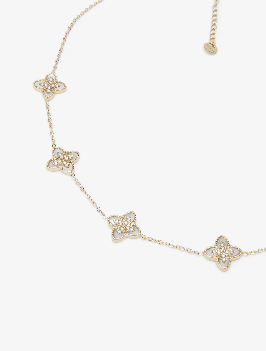 Ketting met klavers versierd met witte zirkonen - Goud/wit - Image 3
