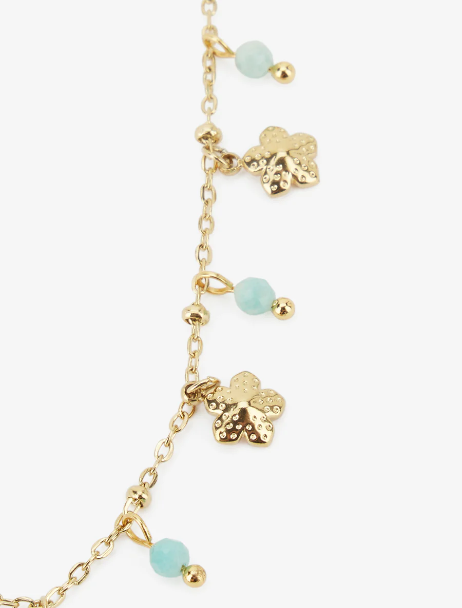 Ketting met kleine bloemen en stenen - Goud/watergroen - Image 3