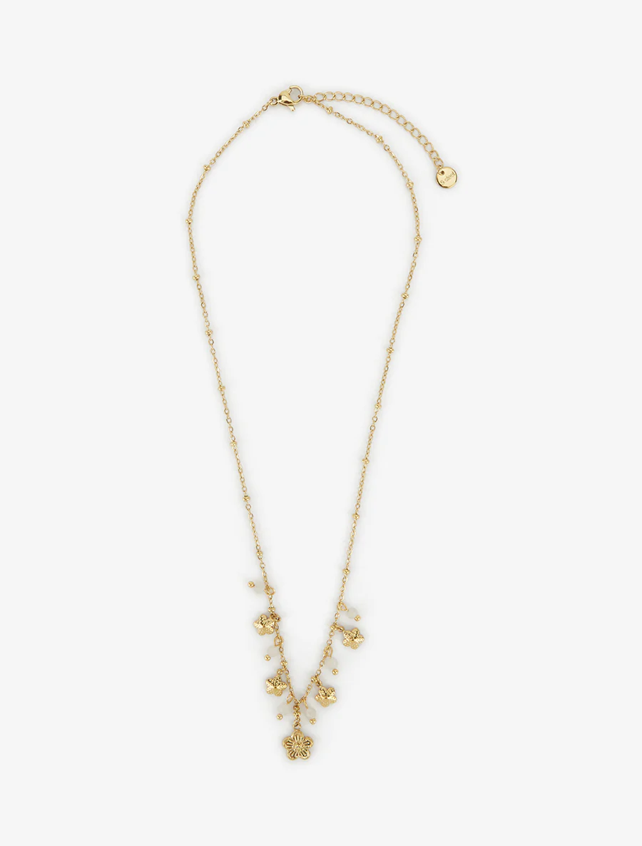 Ketting met kleine bloemen en stenen - Goud/wit - Image 2