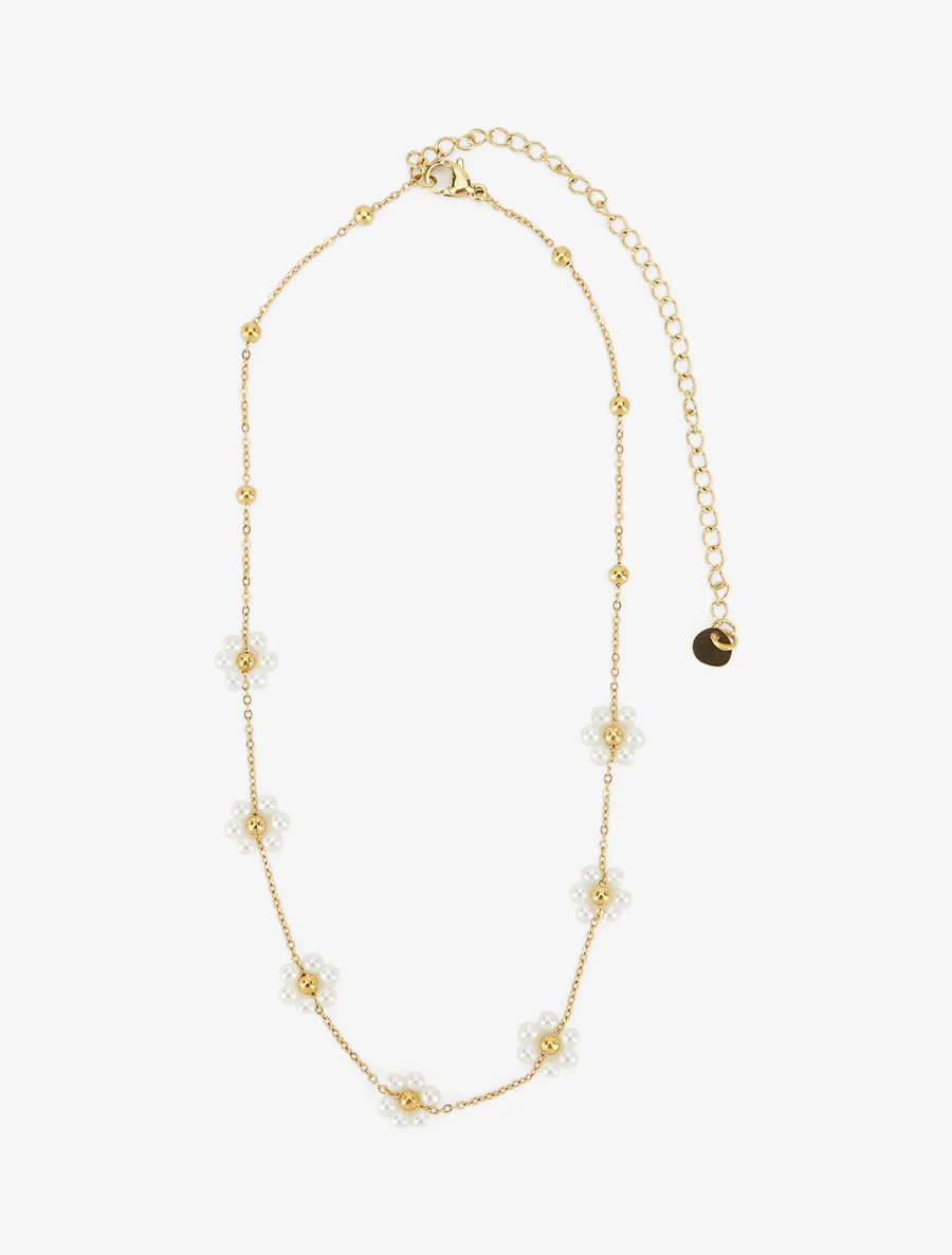 Ketting met kleine gebloemde kralen - Goud - Image 2