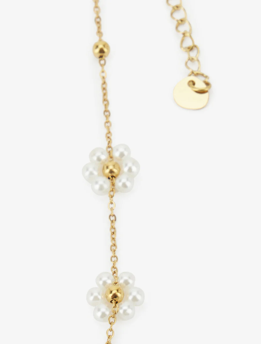 Ketting met kleine gebloemde kralen - Goud - Image 3