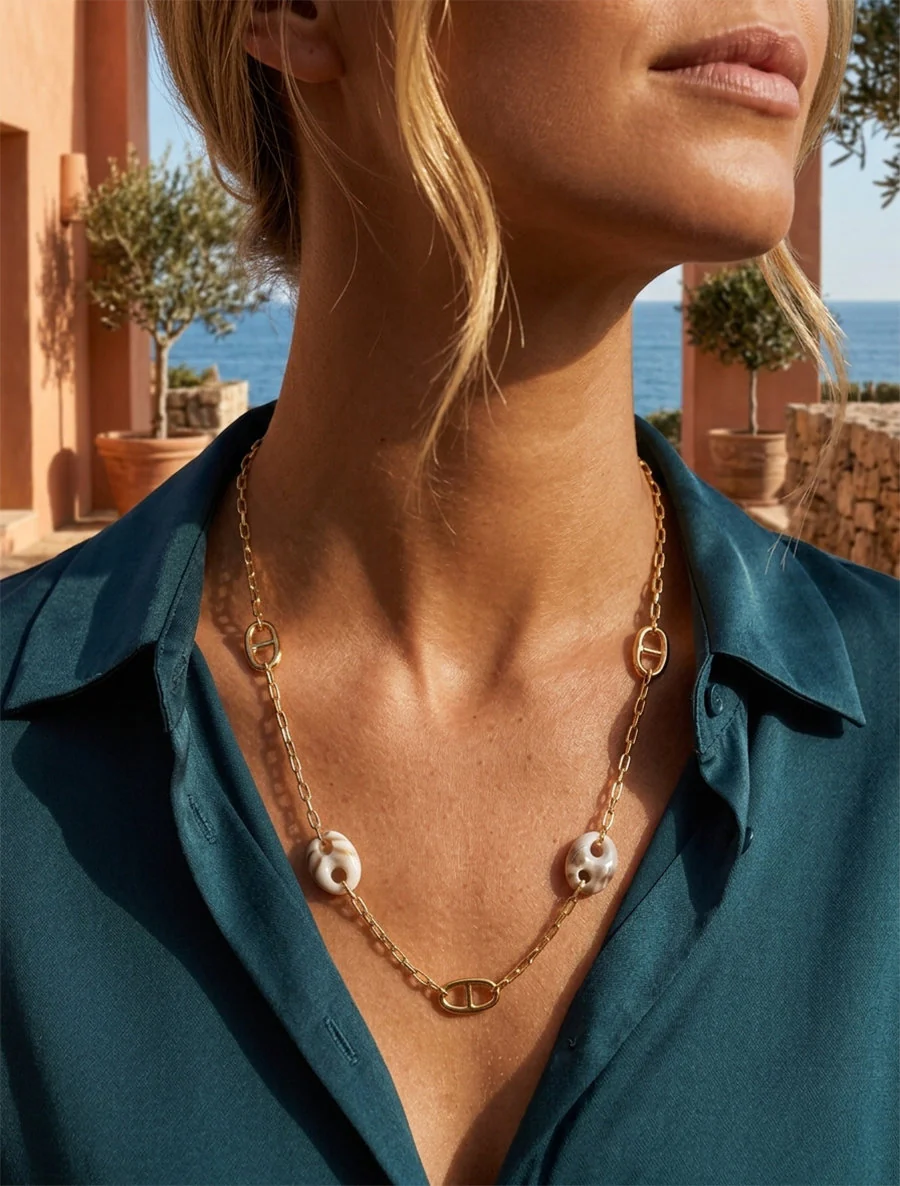 Ketting met schakels in koffieboonmotief van hars - Goud