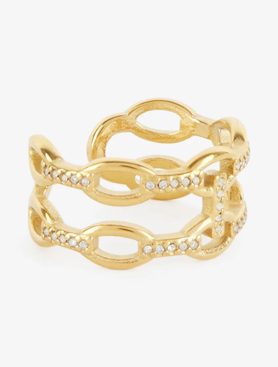 Kettingstijl ring met strass. - Goud - Image 2