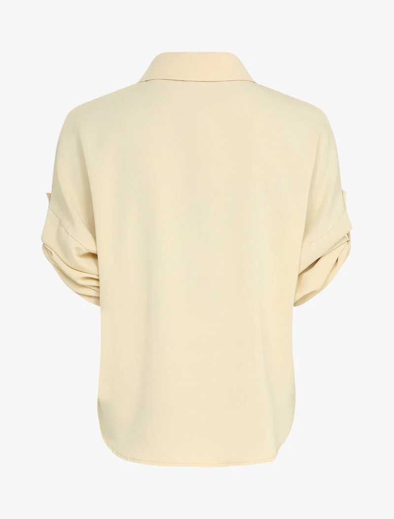 Kimono-stijl overhemd met omgeslagen mouwen - Beige - Image 2