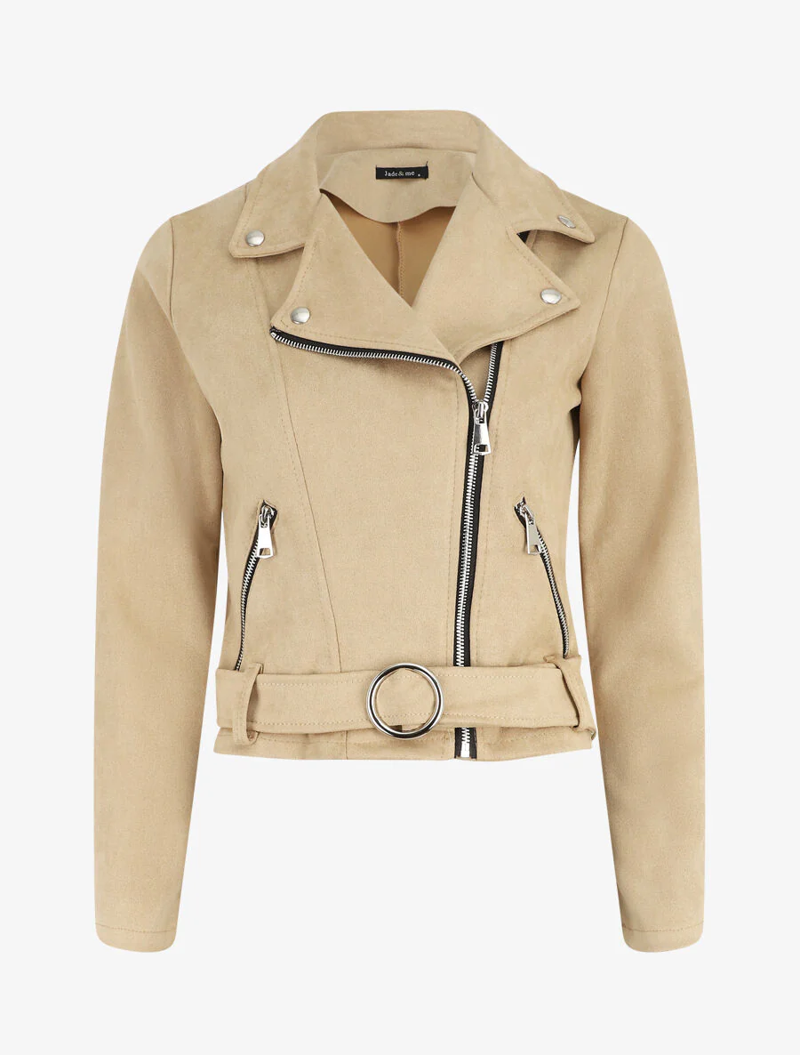 Klassiek bikerjack van kunstsuède - Beige