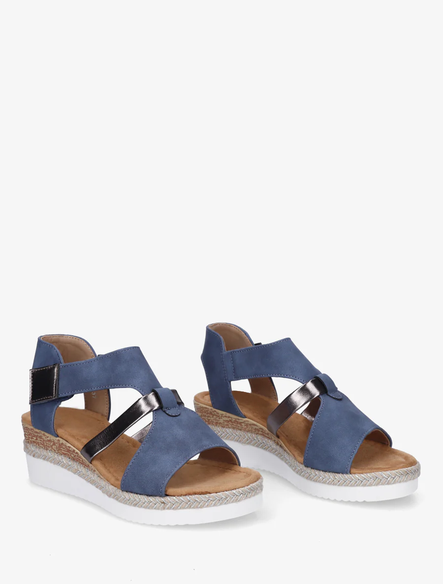 Klittenbandsandalen met sleehak - Donkerblauw - Image 4