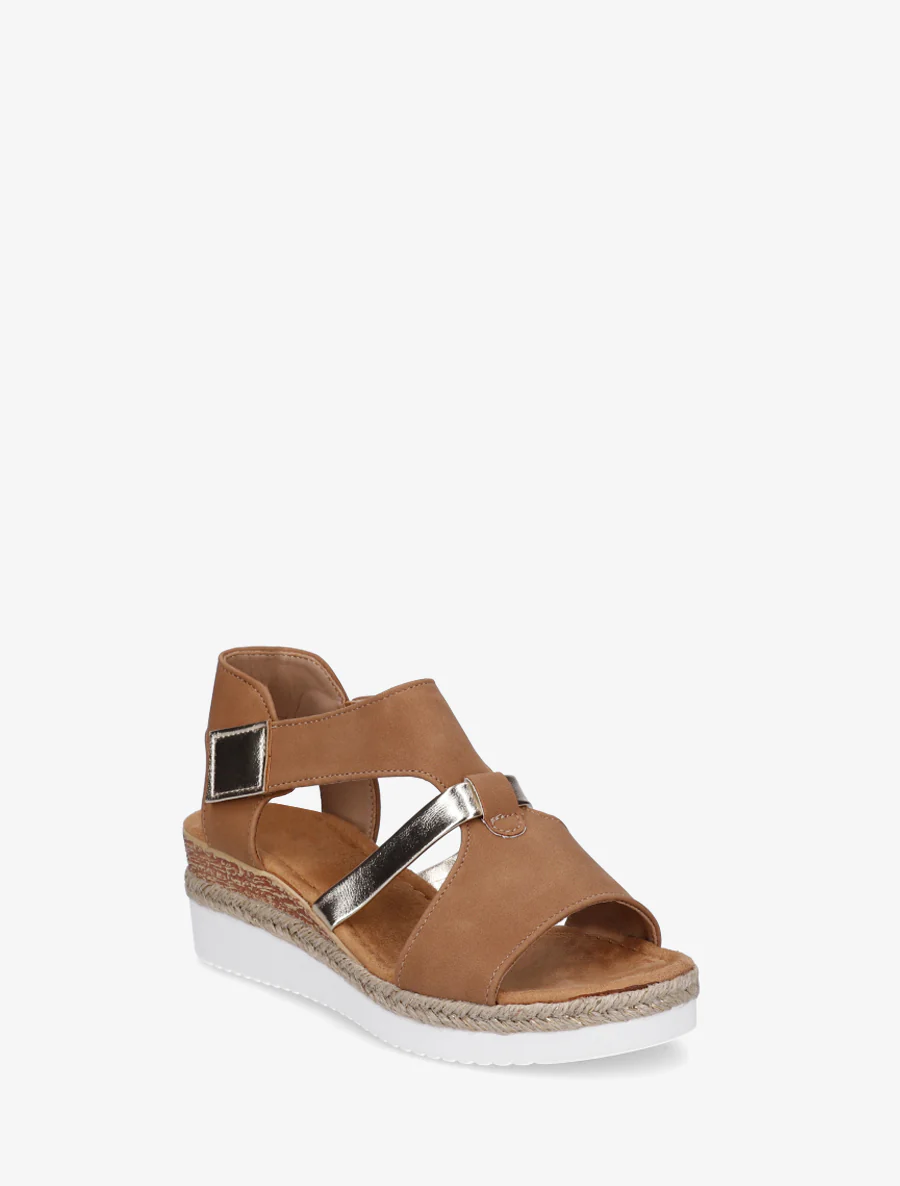Klittenbandsandalen met sleehak - Kameel - Image 2