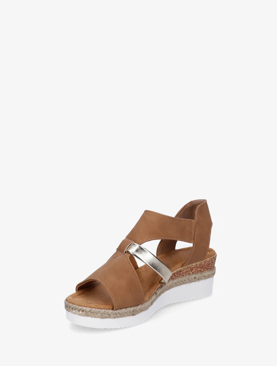 Klittenbandsandalen met sleehak - Kameel - Image 3