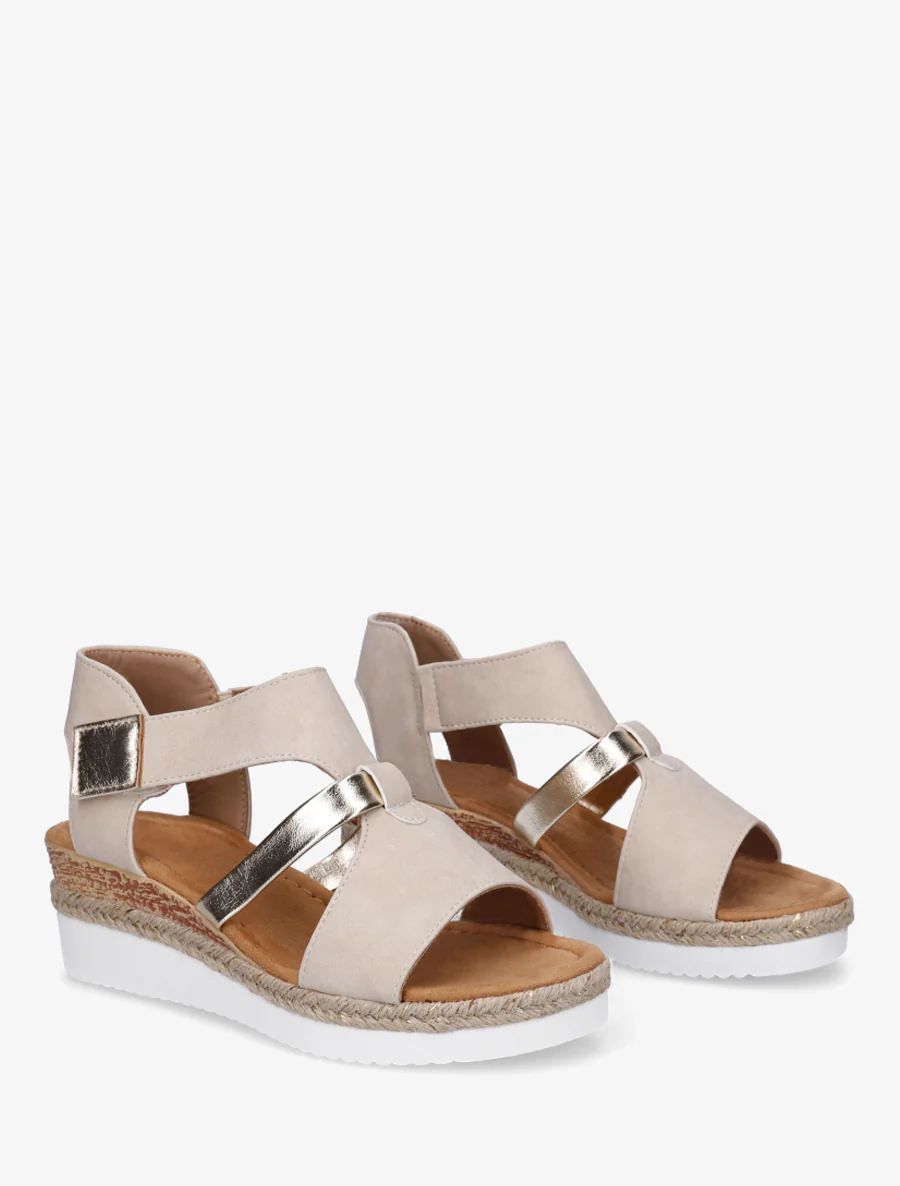 Klittenbandsandalen met sleehak - Beige - Image 4