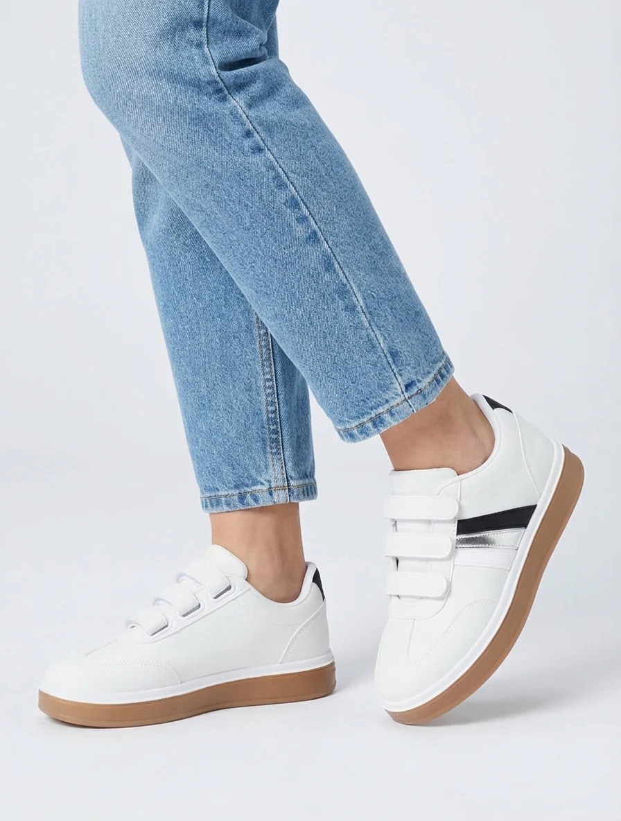 Klittenbandsneakers met rubberen zool - Wit - Image 5