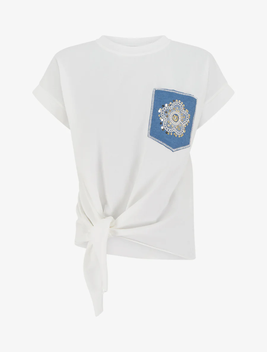 Knoop T-shirt met fantasiezak - Wit