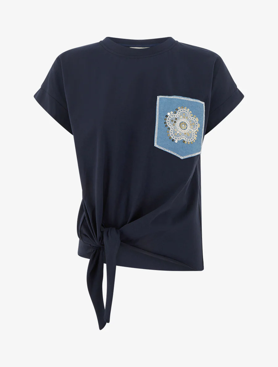 Knoop T-shirt met fantasiezak - Marine