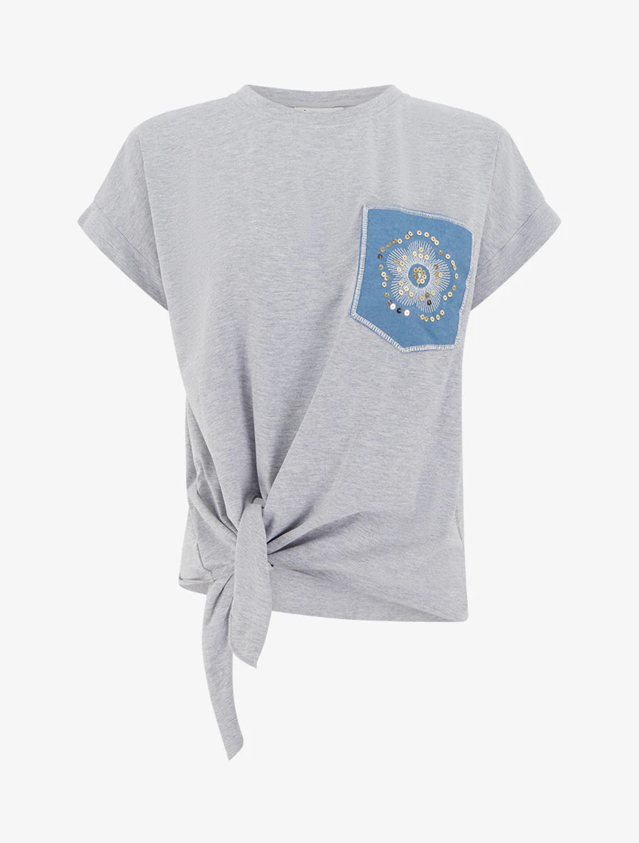 Knoop T-shirt met fantasiezak - Grijs