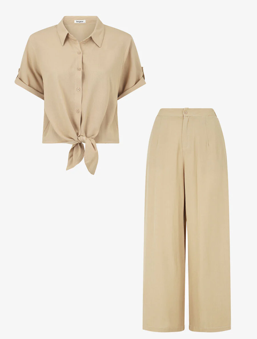 Knoop-top en broek - Beige