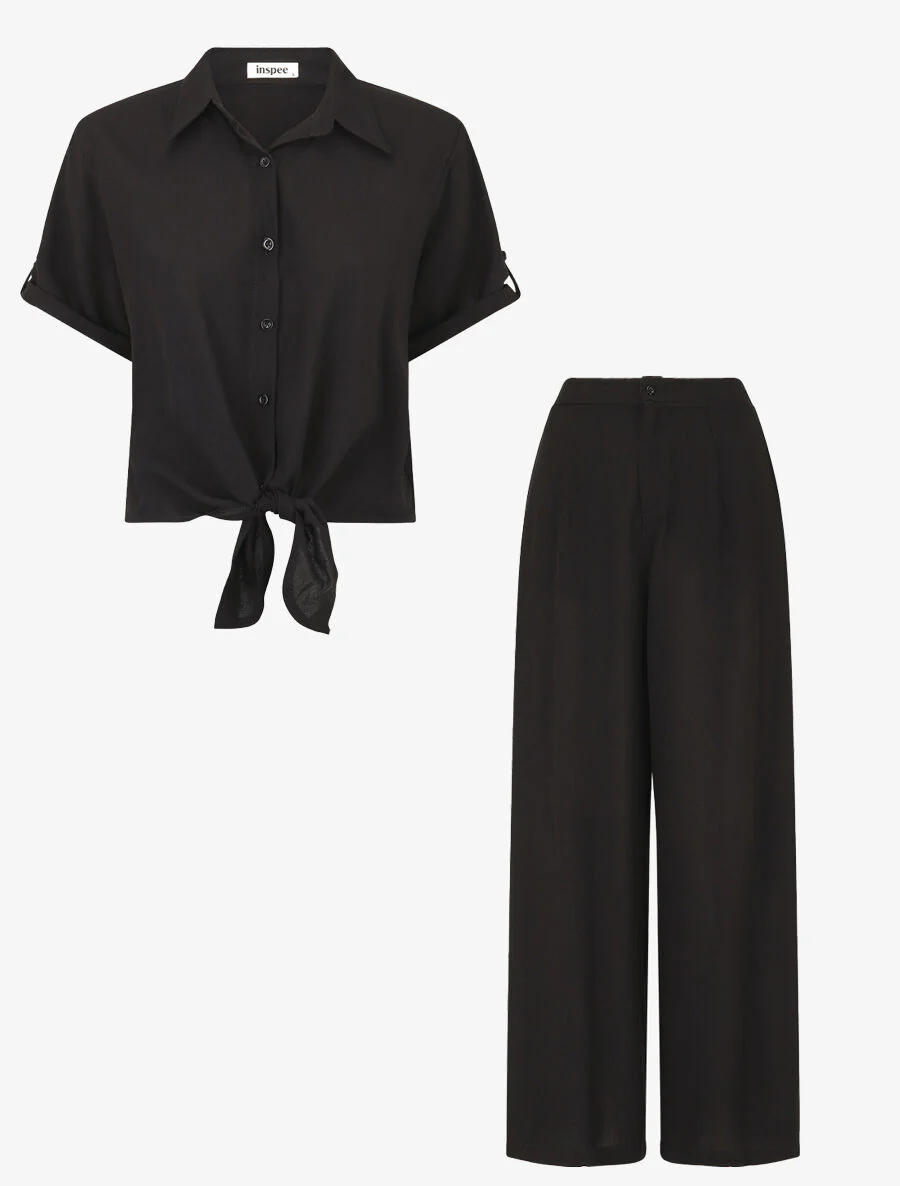 Knoop-top en broek - zwart