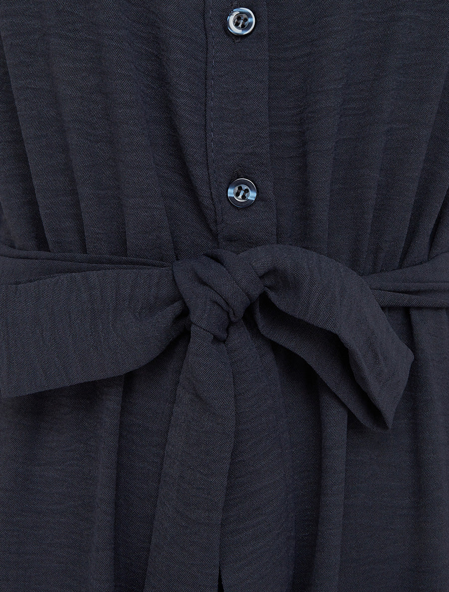 Knoopsluiting jumpsuit met kanten schouders - Marine - Image 3