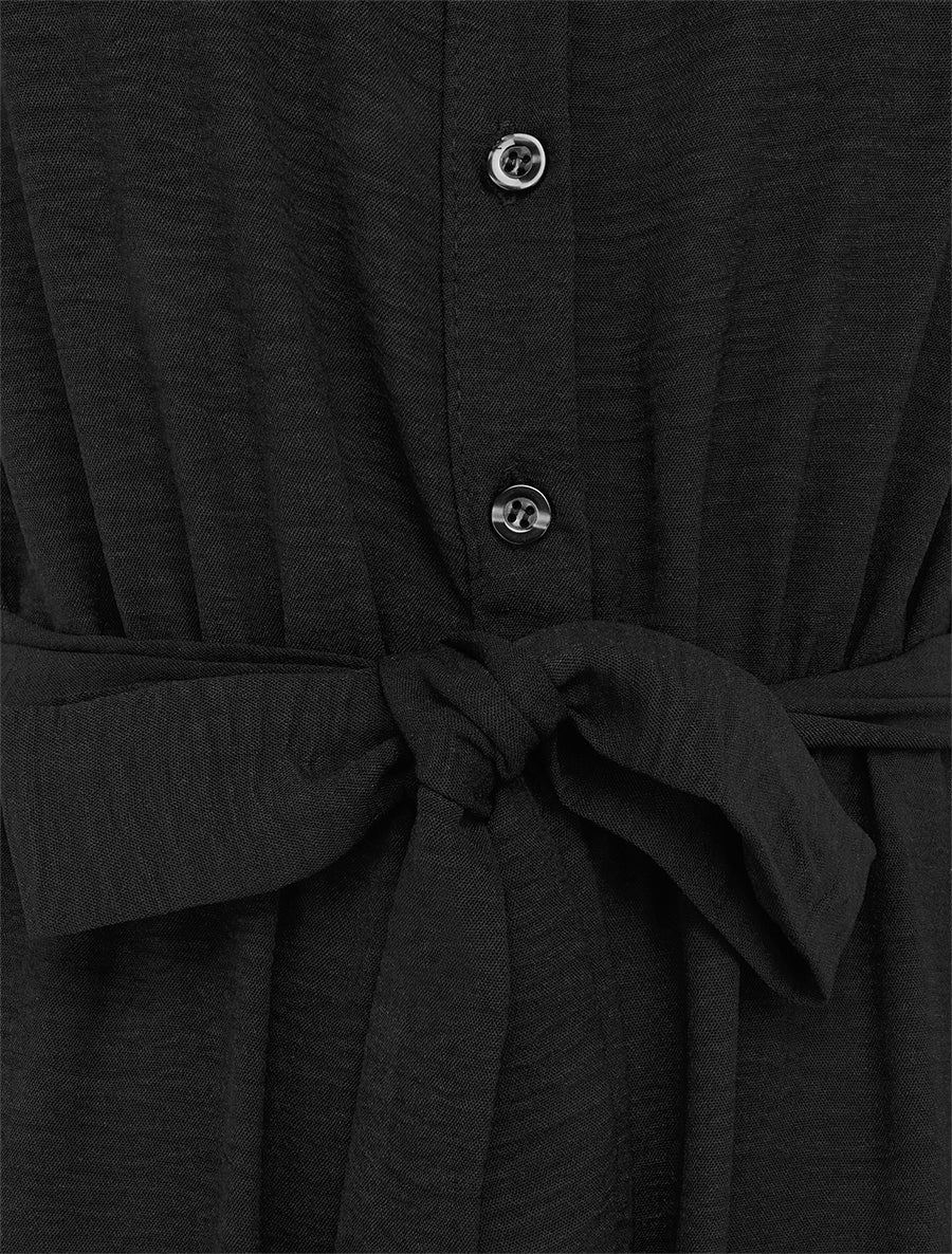 Knoopsluiting jumpsuit met kanten schouders - Zwart - Image 3