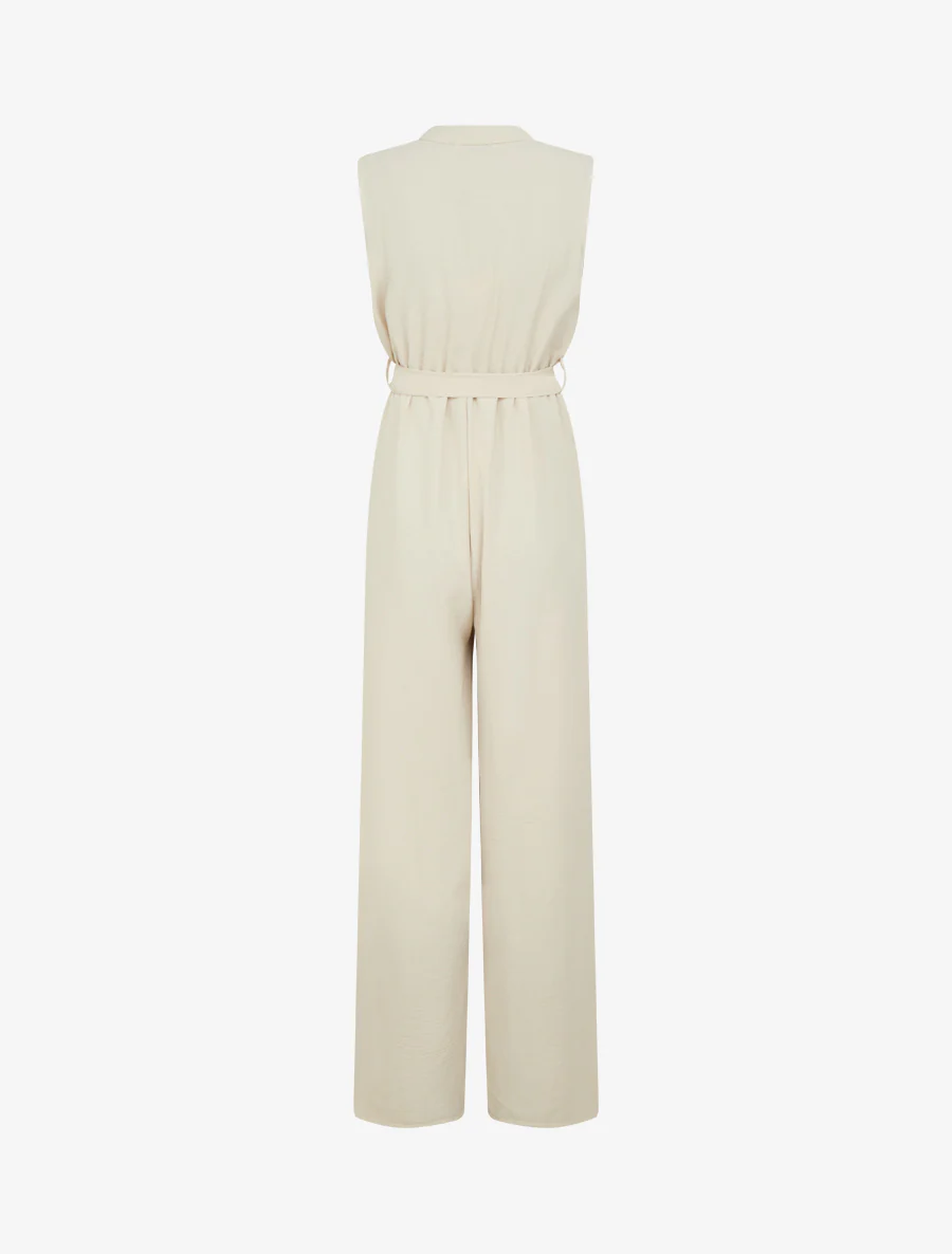 Knoopsluiting jumpsuit met kanten schouders - Beige - Image 2