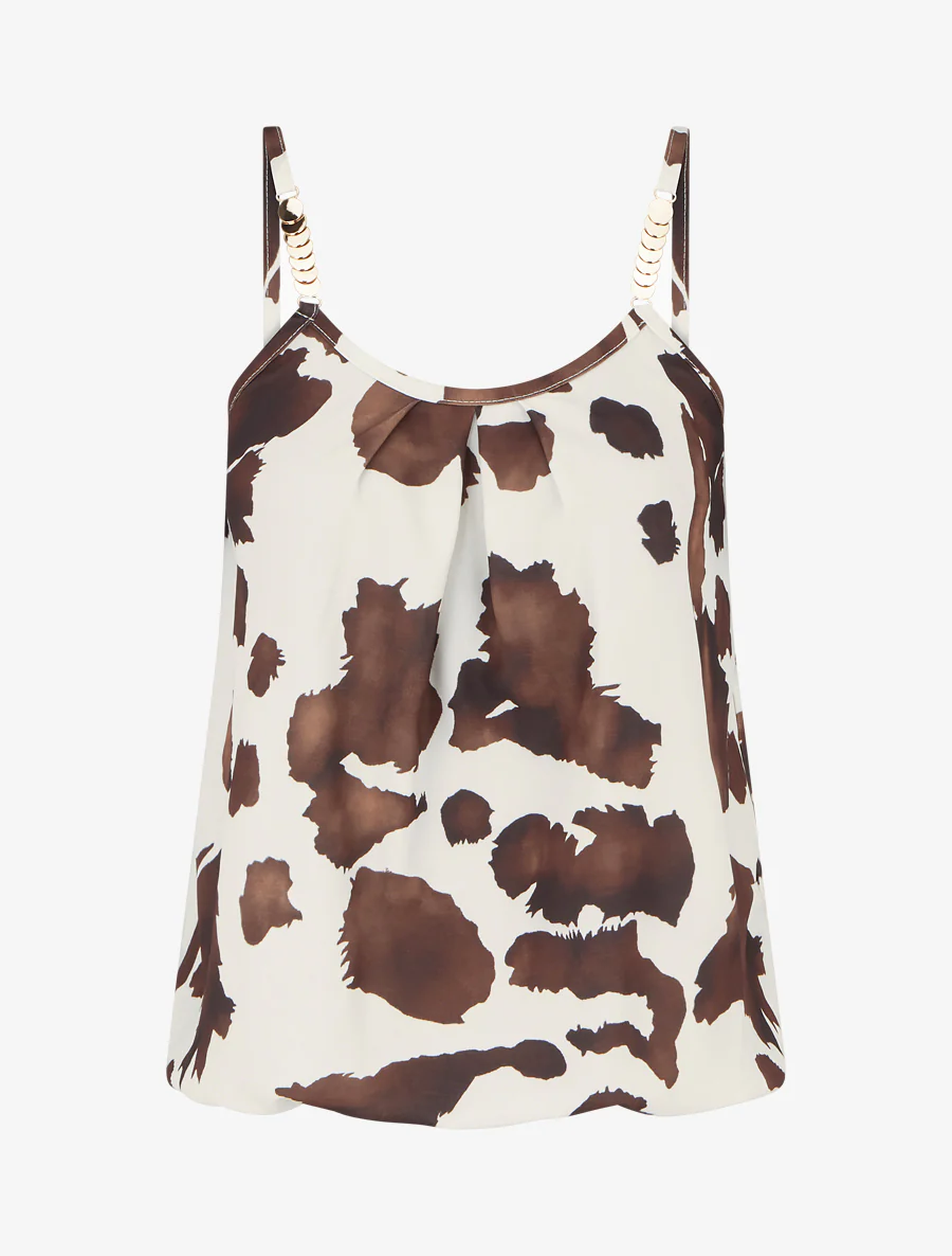 Koeienprint hemdje met metallic bandjes - Bruin