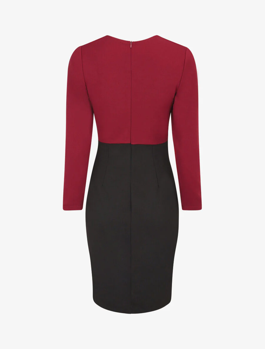 Kokerjurk met slanke taille - Bordeaux - Image 2