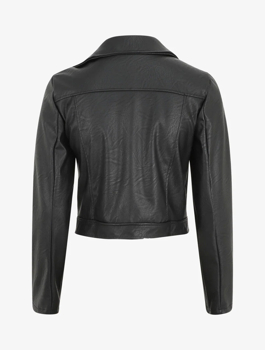 Kort bikerjack van kunstleer - Zwart - Image 2